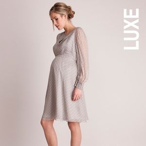 Seraphine Champagne silk chiffon polka dot dress